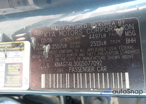 2016 Kia Optima Lx z USA, uszkodzony, nr VIN KNAGT4L30G5077092